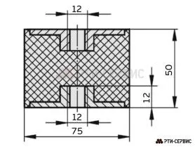 Резинометаллический буфер (аналог K0569.07505055 KIPP) D-75, H-50 с 2х стор. внутренней резьбой M12